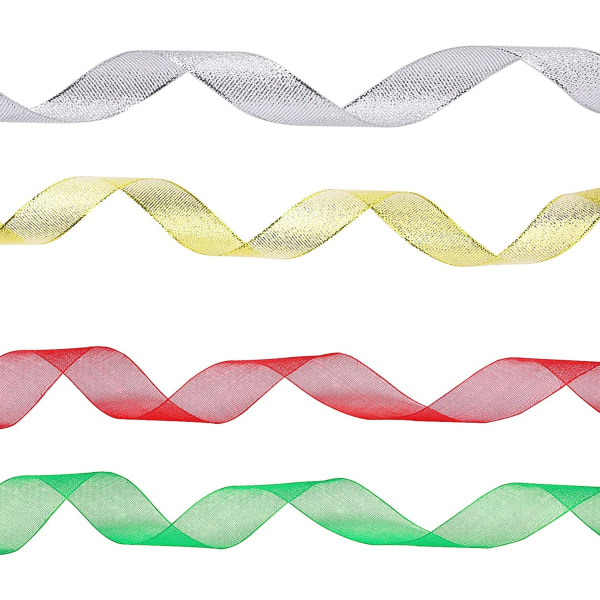 4 rullar av 4/5 tum bred julmetallglitterorganza