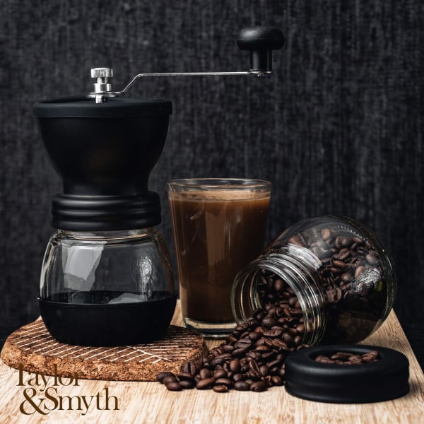 Håndkvern for kaffe, manuell, justerbar grovhet, keramisk kvern - Kaffebeankvern - Bærbar kaffekvern - Kompakt design for hjemmet, kontoret