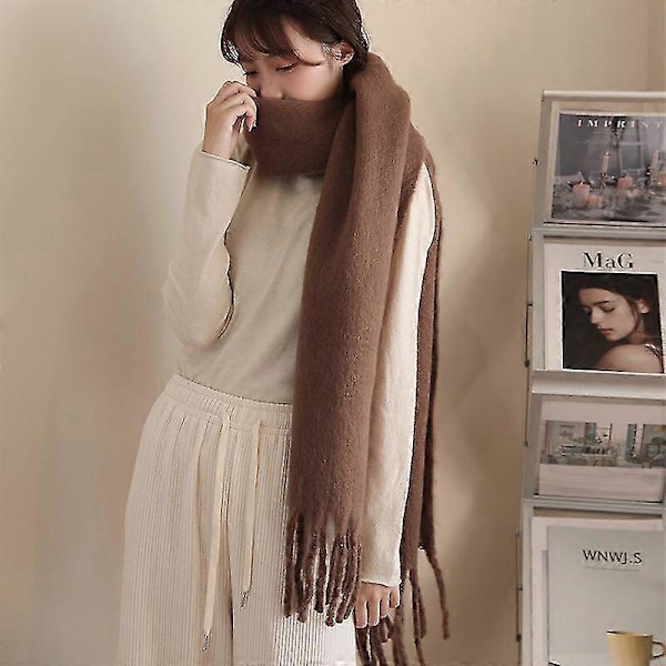 Tykt blødt glutinøst mohair tørklæde nyt klein blåt tørklæde dame sjal varmt tørklæde Coke brown camel