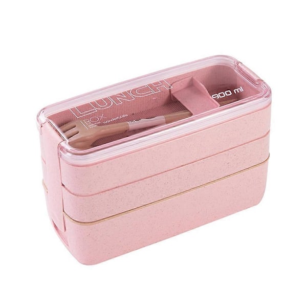 Bärbar Bento Box, 3-lagers Lunchlåda, 900ML Matlåda i Vetestrå, Grön