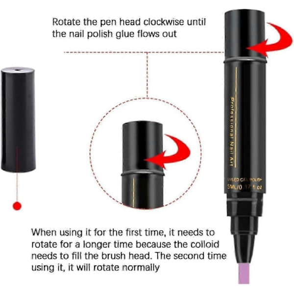 6 stk neglelakkpenn, 36 farger neglelakk gelpenn 5ml, 3 i 1 gel neglelakkpenn, bløtlagt UV LED neglelakk negleverktøy for kvinner A