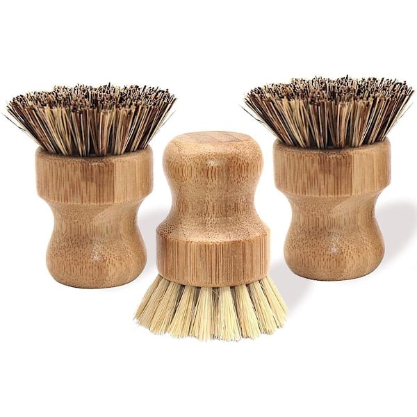 Dish Brushes, 3 pcs Scouring Brush Bamboo Brush Natural Dish Brush Natural Brush for Dishes Pots Kitchen Sink Cleaning