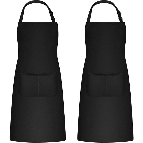 2-pack Justerbart Kockförkläde med Fickor Svart Förkläde Droppresistent
