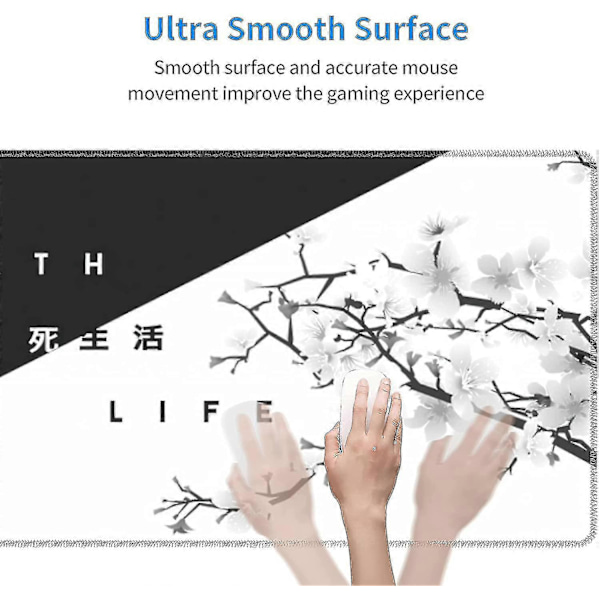 Sort Hvid Kirsebærblomst Mussemåtte Sakura Død Liv Udvidet Skrivebordsmatte 80x30 Cm Skridsikker Gummibund Syet Kant Stor Xl Spillemåtte Til Gaming Laptop