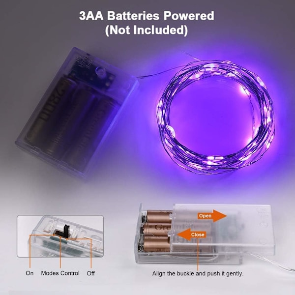 Violetit Halloween-valoköynnökset 2 kpl 10m 100LED:tä Tyylissä Sisustuskoriste Akkutoiminen Kuparilanka Tähdet Minivalot