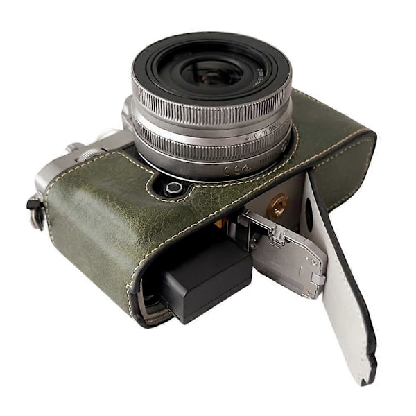 Til Nikon Z Fc Buffalo Tekstur PU Læder Bund Etui Halv Krop Kamera Dækning med Batteriåbning Green