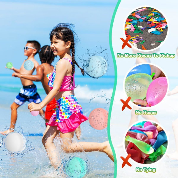 Gjenbrukbare vannballonger, 15 stk. påfyllbare vannballonger med nettpose, silikonvannballonger for barn og voksne sommer