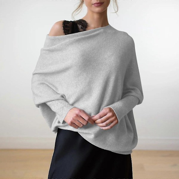 Asymmetrisk draperet jumper, en jumper så ultra blød som dameærmet Slouch Batwing almindelig blød strikket jumper light gray