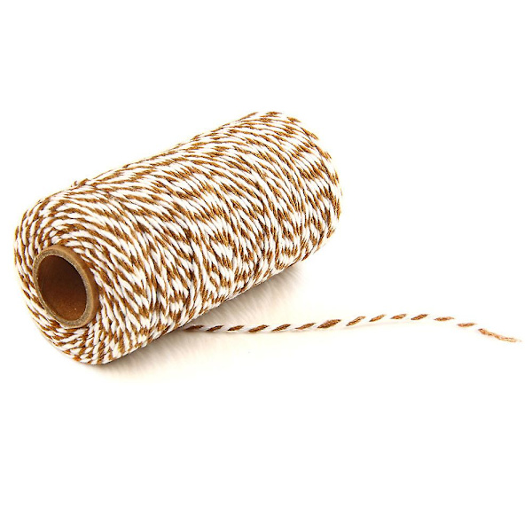 2mm 100m Bomullssträng Garn 2-trådig Flerfärgad Semester Dekorativ Randig Tråd För DIY Hantverk Present Bakning Inpackning Khaki-White