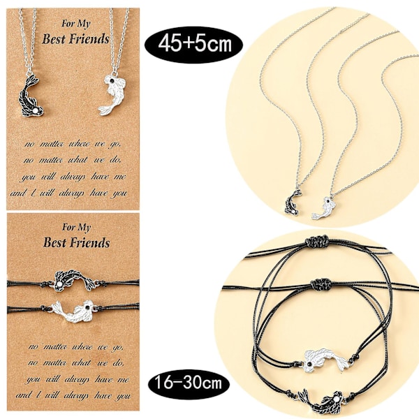 Yin Yang -kala ranneke ja säädettävä naruranneke kaulakorusetti rakastavaisille Necklace