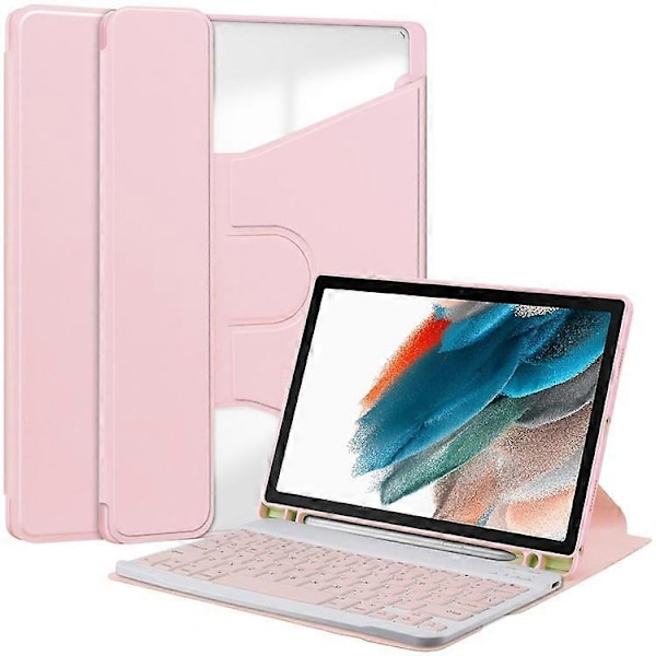Kompatibelt Skal med Bluetooth-tangentbord för Samsung Galaxy Tab A8 10.5 (2021) / (2022) Roterande Ställ Surfplatta Fodral Pink