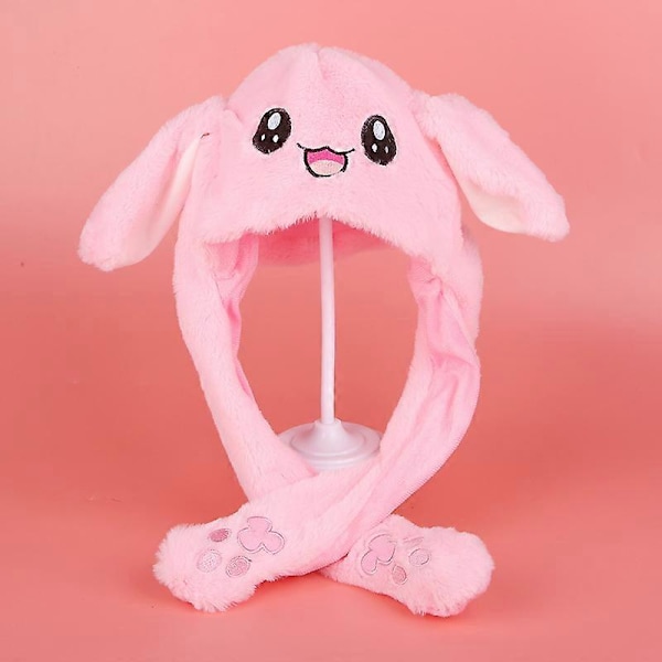 Plush Kaninöronhatt med Rörliga Öron - Intressant Söt Mjuk Plush Kaninhatt Present till Flickor No Light Pink Bunny Hat