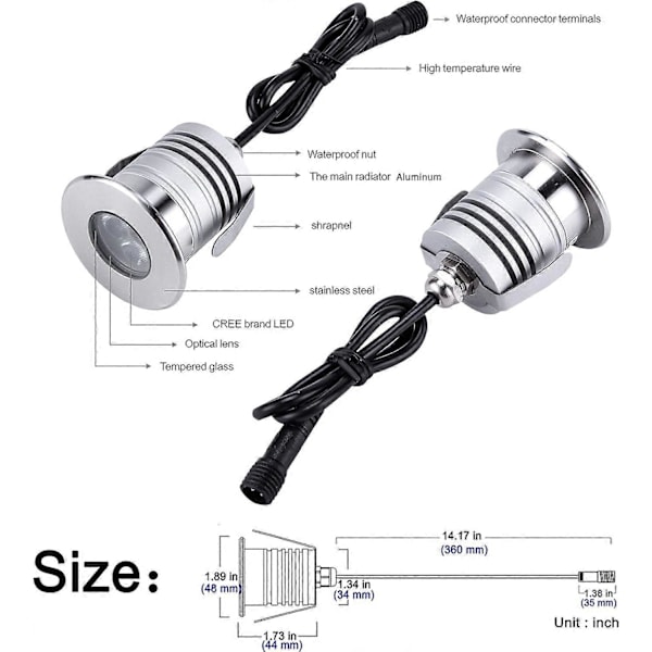 LED-allasvalot veden alle, 3 W, IP68 vedenpitävä, ruostumaton teräs alumiini (sininen)