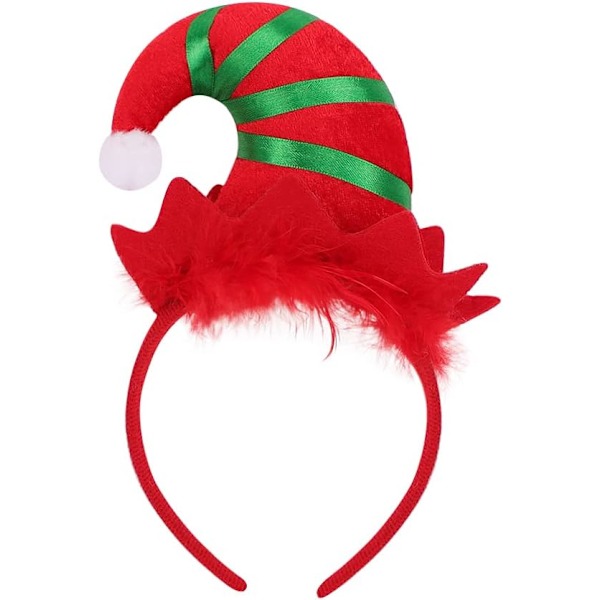 2 st jultomtehatt pannband spetsig hatt hårbåge med fjäder rosett söt julhatt hårband jul utklädningskostym Red