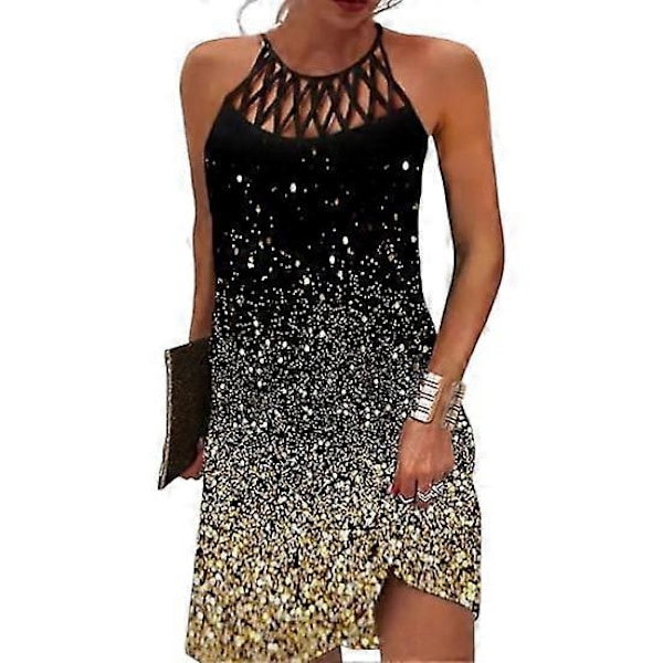 Mini Klänning Dam Halterneck Strand Pullover Chic Färgmatchande Sommarklänning Damkläder golden XL