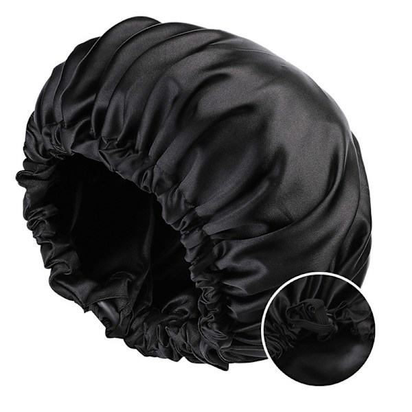 Naisten kaksinkertainen satiini yömyssy Kauneus ja kampaaja säädettävät napit Pipo Green+Black