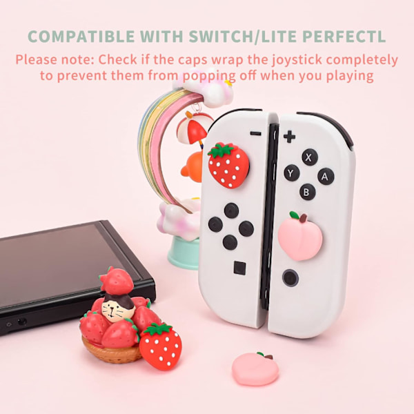 Tumgreppskåpor kompatibla med Switch & Switch Lite, mjuka silikon Joy-Con joystickgrepp söta 3D analoga sticköverdrag för Switch OLED-konsol (4 st)