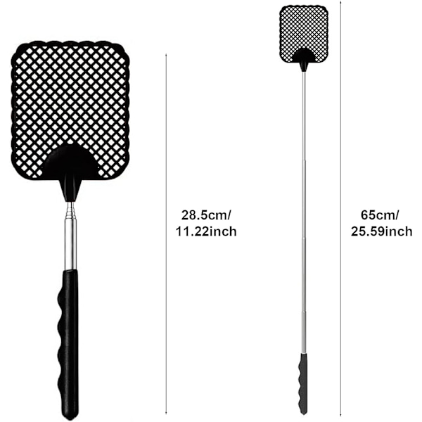 Utvidbare fluesmekkere 2-pakning, kraftig fluedreper med rustfritt stål teleskophåndtak 28,5 cm til 75 cm, manuell fluesmekk skadedyr