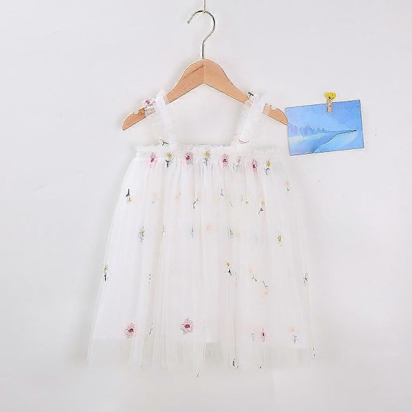 Baby Princess Hängselklänning för Flickor Spädbarn Blommig Volang Mesh Ärmlös Klänning Småbarn Sommar Vardagskläder 80CM C