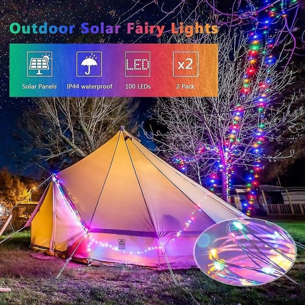 Solcelled Feelysslysr, Utendørs Vanntette, 105ft 300 LED, 8 Mønstrede Kobbertråder for Trehage Juler Terrassefestdekorasjoner (Flerfarget)
