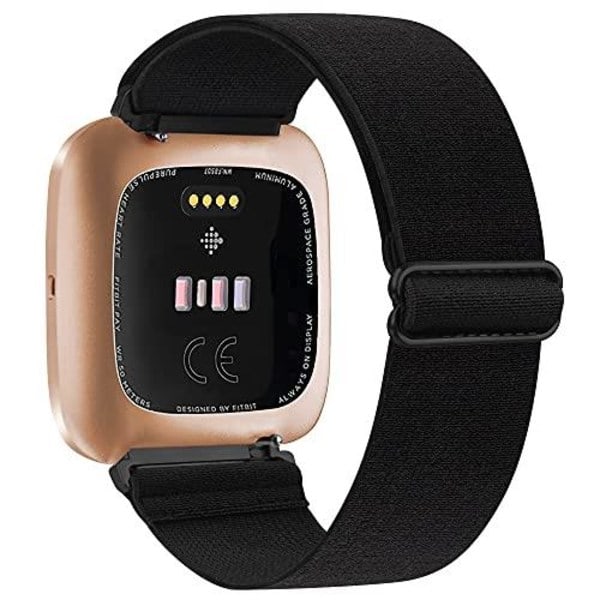 Elastiskt vävt loopband för Fitbit Versa 3 2 Versa Lite Band Justerbart Nylon Sportarmband för Fitbit Sense Band Black For Fitbit Versa 3
