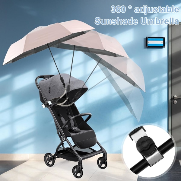 Universell barnevogn parasoll paraply 360° justerbar barnevogn parasoll UPF 50+ solbeskyttelse barnevogn parasoll med justerbar klemme