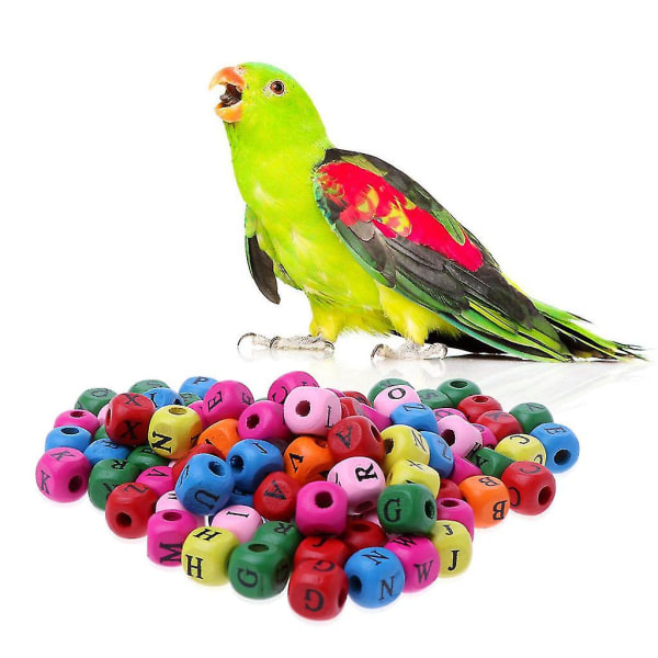 100x färgglada brev DIY träpärlor, DIY fåglar leksaker för bur papegoja
