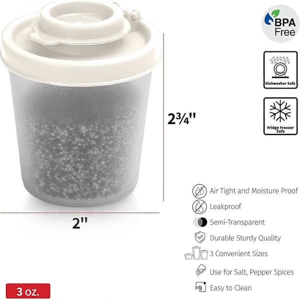 WARE Små Salt- og Peberbøsser til Rejser, Camping og Take-Away - Låsbare - 40g, Pakke med 2 Små sorte white Medium