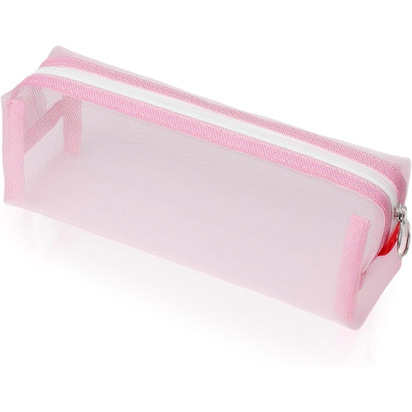 Läpinäkyvät Kynäkotelot - 1 kpl setti, Vetoketjulliset Pussit Kokeisiin ja Toimistotarvikkeiden & Kosmetiikan Järjestämiseen Pink