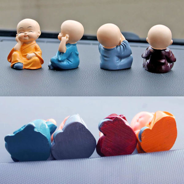 4 st söta Kung Fu munkstatyer Miniatyr Buddha figurin Vis figur Baby Little Monk Skulptur Samlarobjekt Hantverk Konst Zen Prydnader Dekoration Present