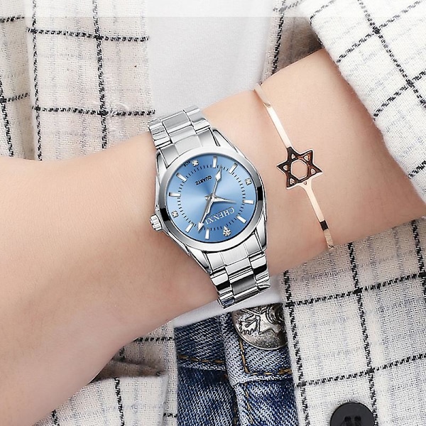 6 Färger Chenxi Märkesklocka Lyxiga Kvinnors Avslappnade Klockor Vattentät Klocka Kvinnor Mode Klänning Rhinestone Armbandsur Cx021b 021B Light Blue Dial