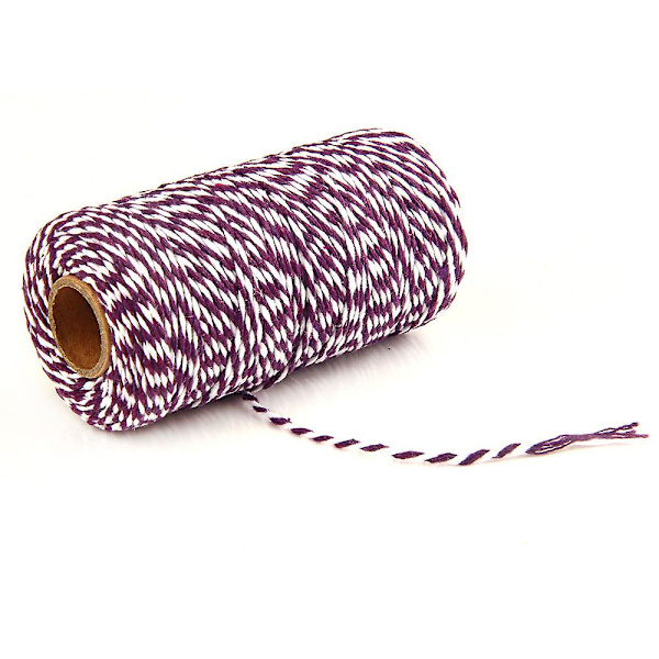 2mm 100m Bomullssträng Garn 2-trådig Flerfärgad Semester Dekorativ Randig Tråd För DIY Hantverk Present Bakning Inpackning Dark Purple-White