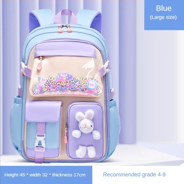 Grundskoleväska Skolväska för flickor Lätt Ryggsäck för barn Kawaii Vattentät Skolväska Blue large
