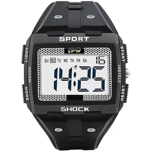 Stor Siffra Lättläst 50 Meter Vattentät Herr Digital Klocka Utomhus Sport black