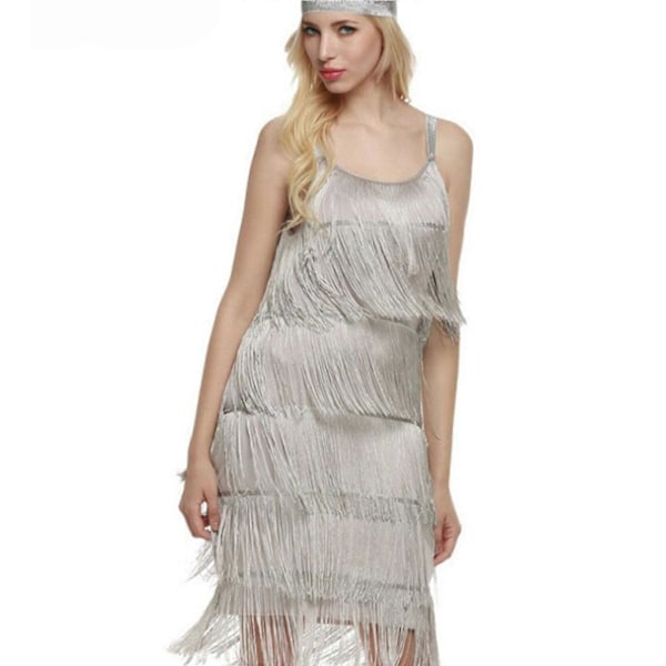 Damekjole 1920'er Frynsekjole med Holder Great Gatsby Cocktailparty Flapper Kjoler Fancy Kjole Frynse Dame Kostume Kjole Grey M