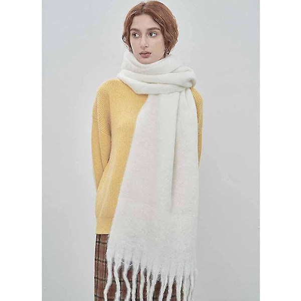 Stor Chunky Halsduk Färgglad Kashmirkänsla Överdimensionerad Halsduk Pläd Mjuk Stor Ull Sjal Tjock Vinter Varm Kvinnor White