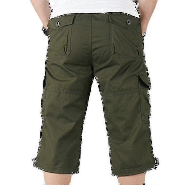 Miesten 3/4 pitkät joustavavyötäröiset shortsit Cargo Combat kolmeneljänneshousut Army Green M