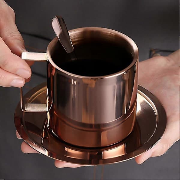 Kaffemuggset i rostfritt stål, diskmaskinssäkra återanvändbara tekoppar för latte, mjölk och te A Silver 3st 250ml A Silver 3pcs 250ml