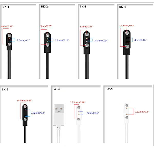 Magnetisk Laddningskabel Dockfäste Basladdare Adapter Stativ för 2-stifts Klocka Black 4.0-12.3mm