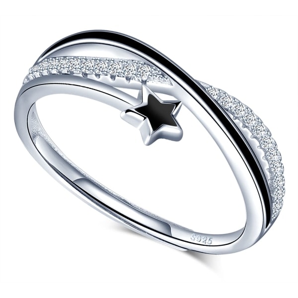 Damer 925 Sterling Silver Öppningsring Stjärnor Oändlighetssymbol Justerbar Ring med Zirkonia, Silver