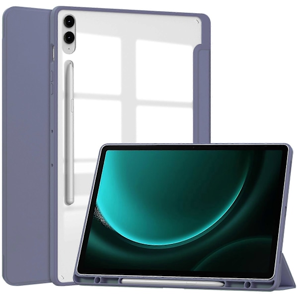 Kirkas suojakotelo Samsung Galaxy Tab S9 FE Plus -tabletille, kynäpaikka, kolmiosainen jalustakotelo Purple