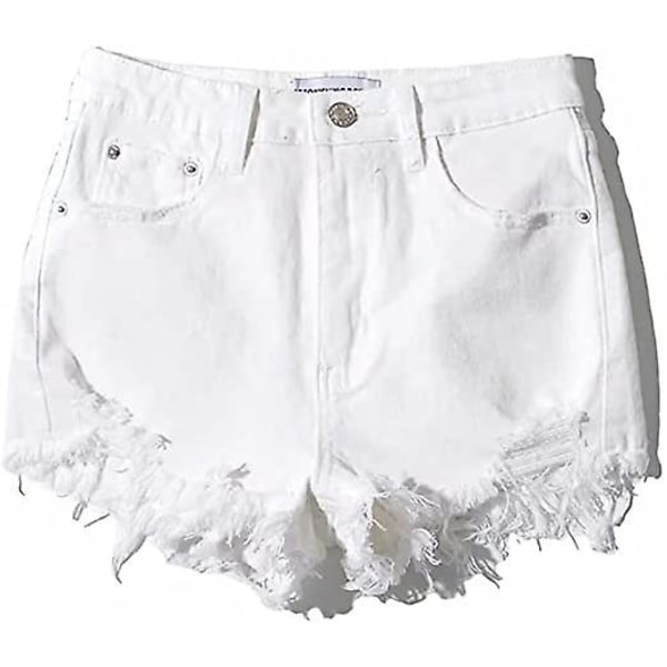 Flåede jeansshorts til kvinder, afslappede mid-waist flossede hotte shorts jeans med hul, sexede cut off hul denim shorts