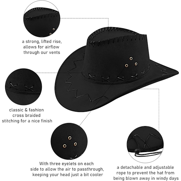 Cowboyhatt i mocka - Bredbrättad westernhatt - Autentisk revolvermanhatt - Filthatt för män och kvinnor