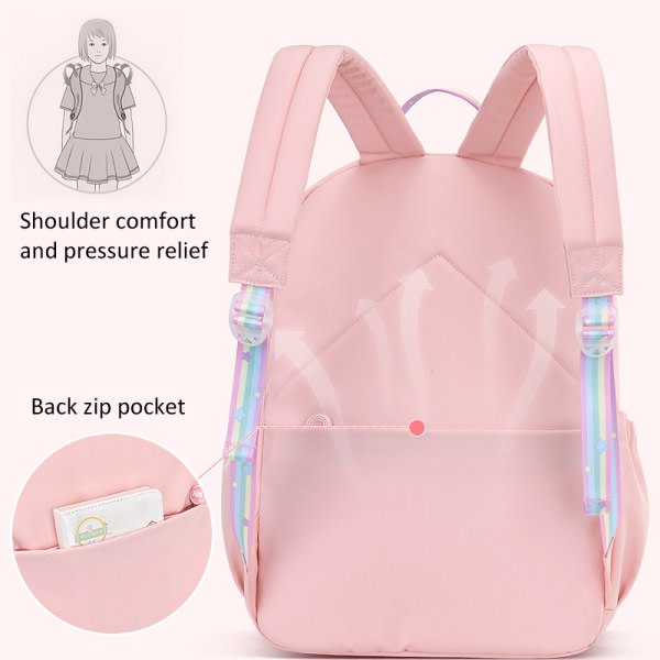 Lasten koululaukku, söpö esteettinen vedenpitävä reppu Pink L