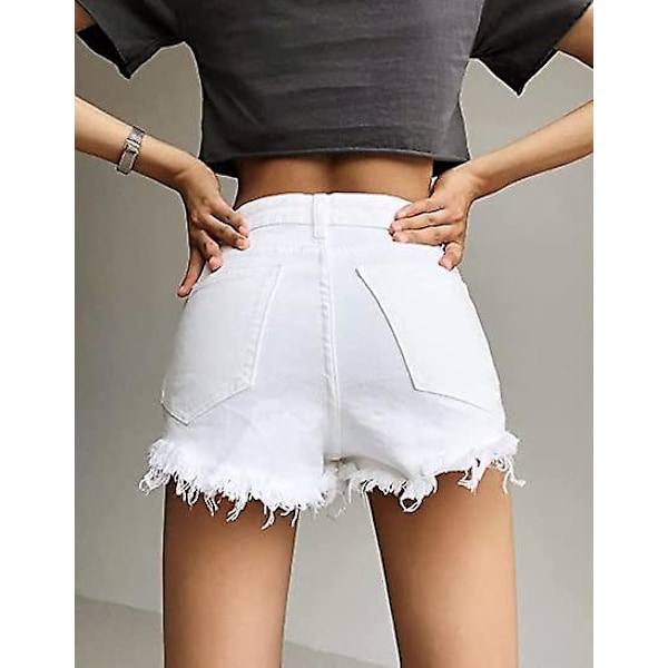 Flåede jeansshorts til kvinder, afslappede mid-waist flossede hotte shorts jeans med hul, sexede cut off hul denim shorts