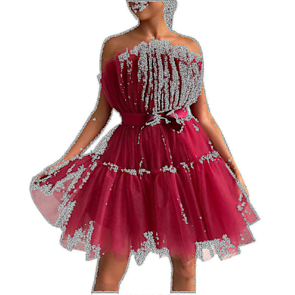 Dam Tyllklänning Ärmlös Kort Klänning Enfärgad Mesh Prinsessa Axelbandslös Festklänning_x Light coral 36