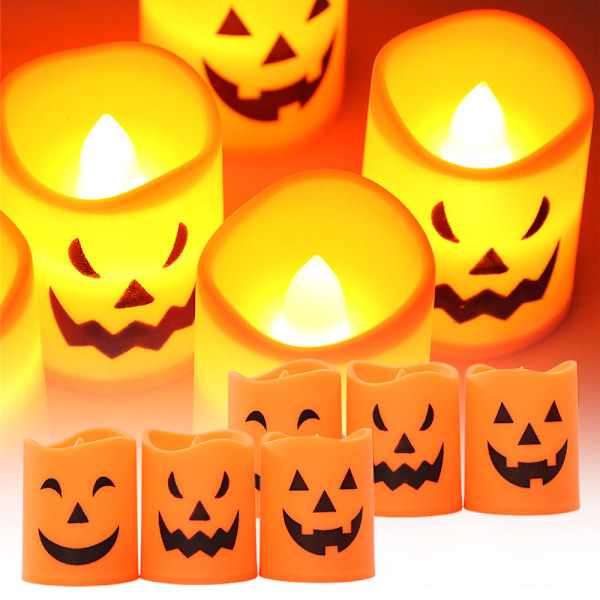 Halloween-kurpitsa kynttilät 6-pakkauksessa, LED-valot juhliin ja koristeluun