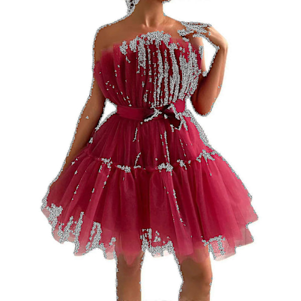 Dame Tyl Kjole Ærmeløs Kort Kjole Ensfarvet Mesh Prinsesse Stropløs Festkjole_x Light coral 40