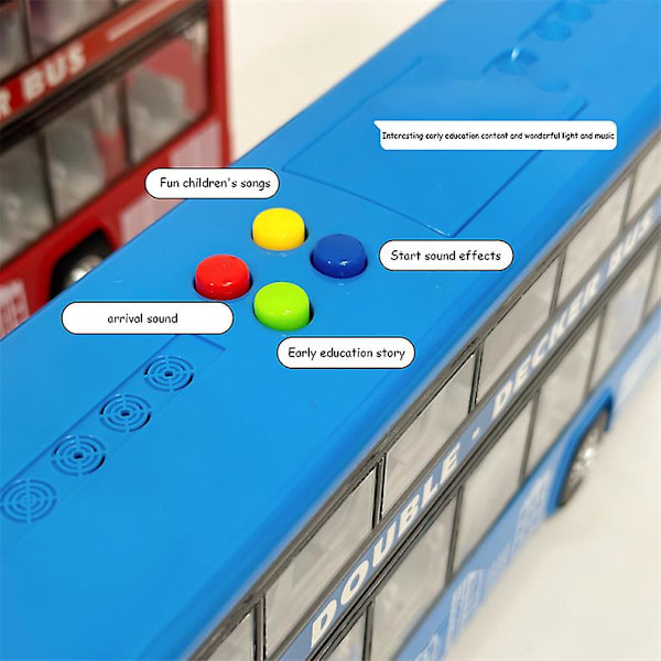 Børnebus legetøj stor åben dør bus model simulering kan fortælle historier lyd og lys stor bus legetøj Double layer blue