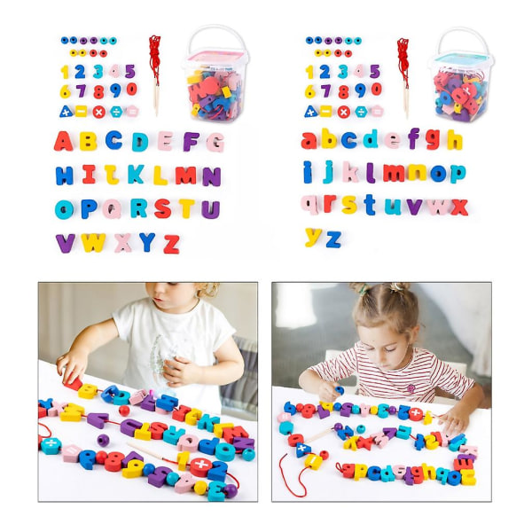 Nummer alfabetet Block leksak snörning pussel leksak för toddler barn pojkar flicka Lowercase Beaded